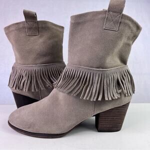 Shyanne Boots Womens 11 Brown Taupe Ankle Suede Leather Fringe Block Heel Boho